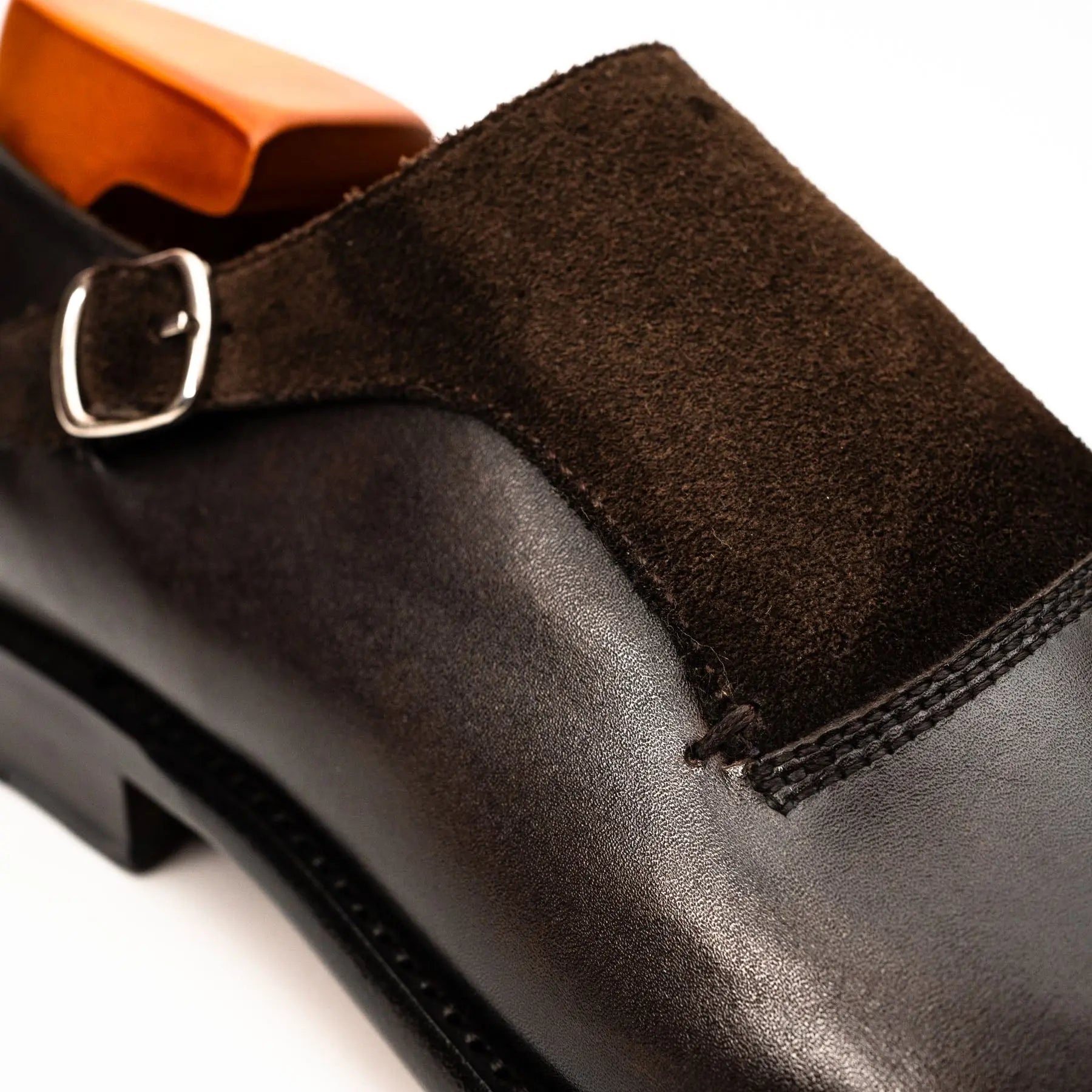 Dark Brown Suede-Panel Monk Shoe VanPasch