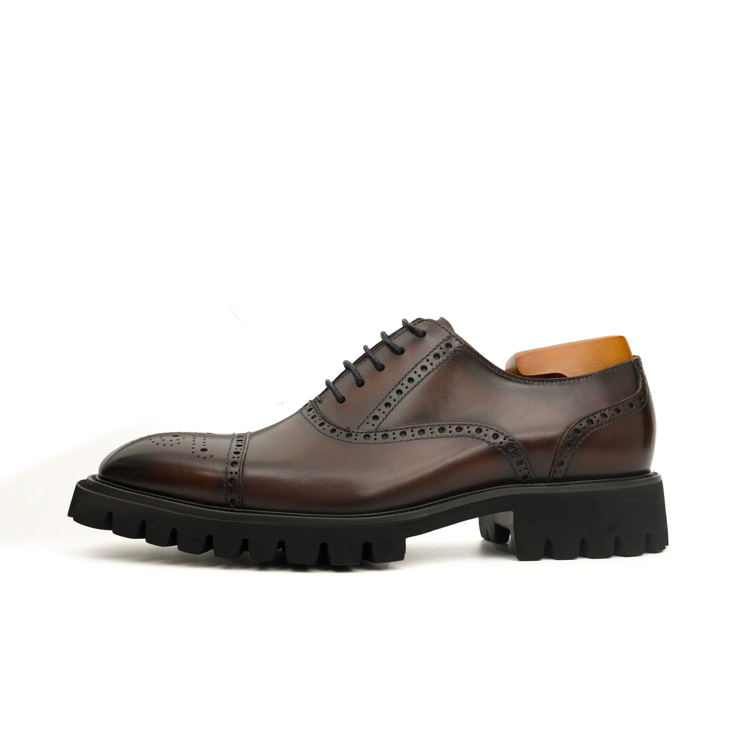 Dark Brown Wingtip Cow Leather Oxford Shoes | VanPasch