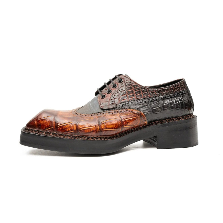 Cognac Black Crocodile Derby Shoe