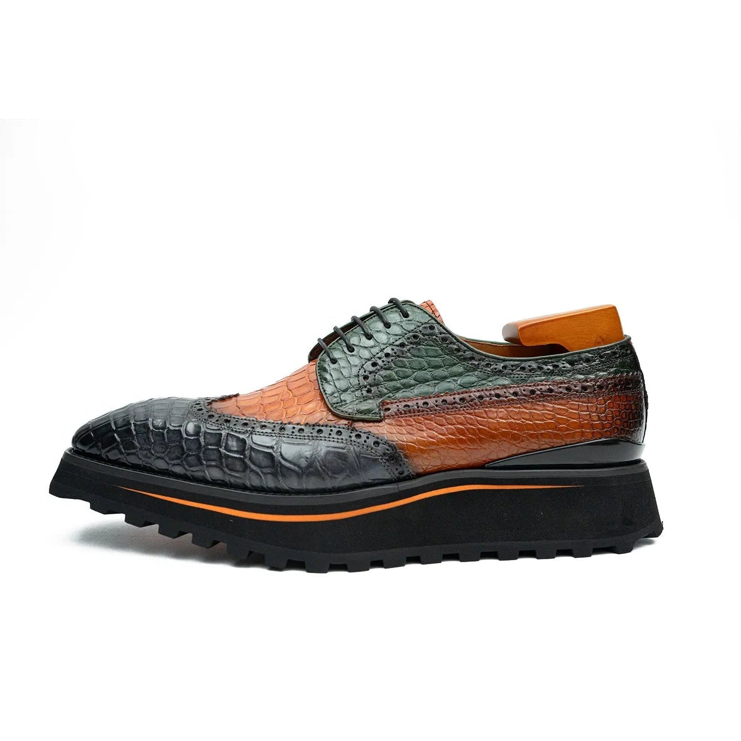 Genuine Crocodile Leather Handmade Grey Brown Brogue Shoes Divinch