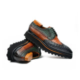 Genuine Crocodile Leather Handmade Grey Brown Brogue Shoes VanPasch