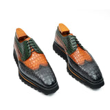 Genuine Crocodile Leather Handmade Grey Brown Brogue Shoes VanPasch