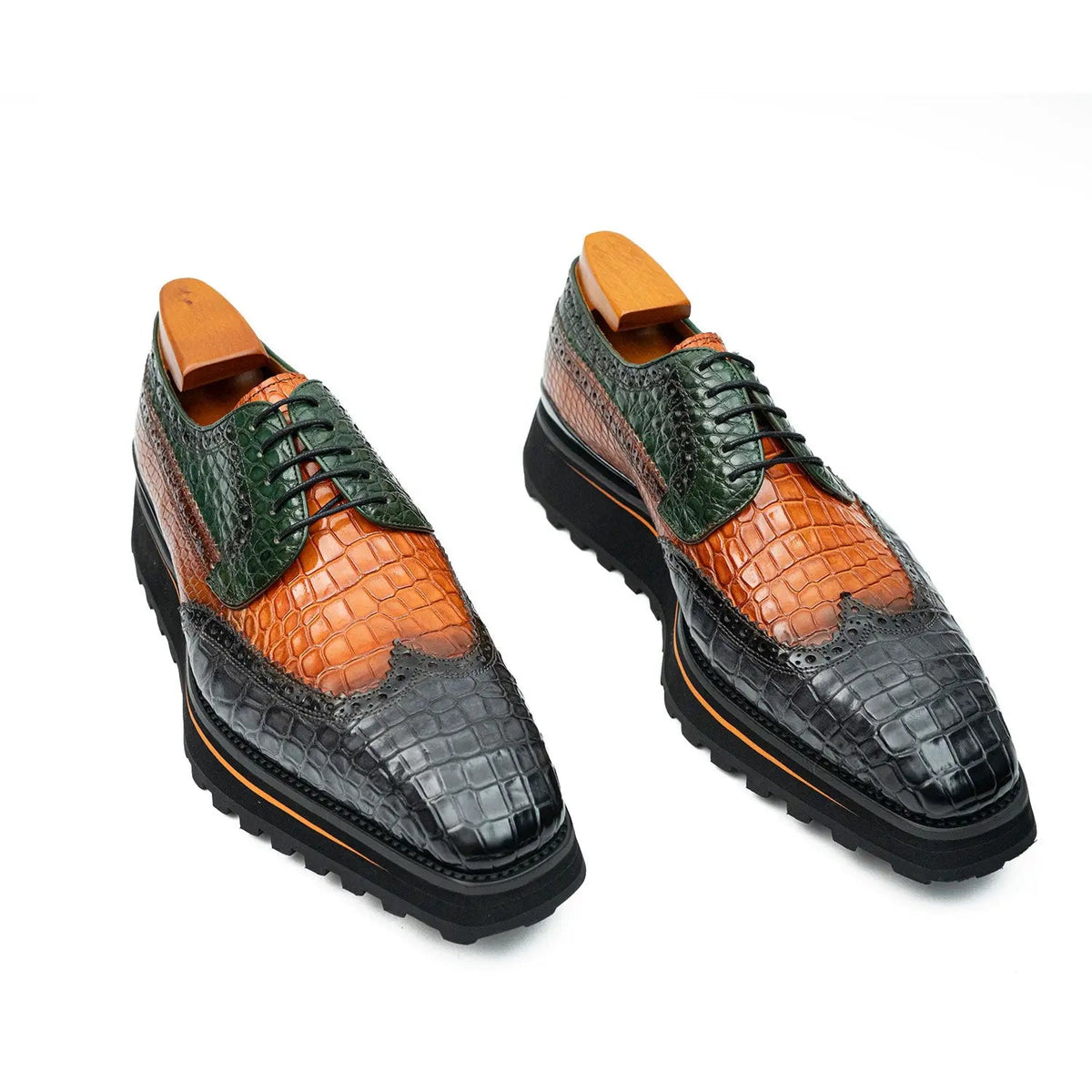 Genuine Crocodile Leather Handmade Grey Brown Brogue Shoes VanPasch
