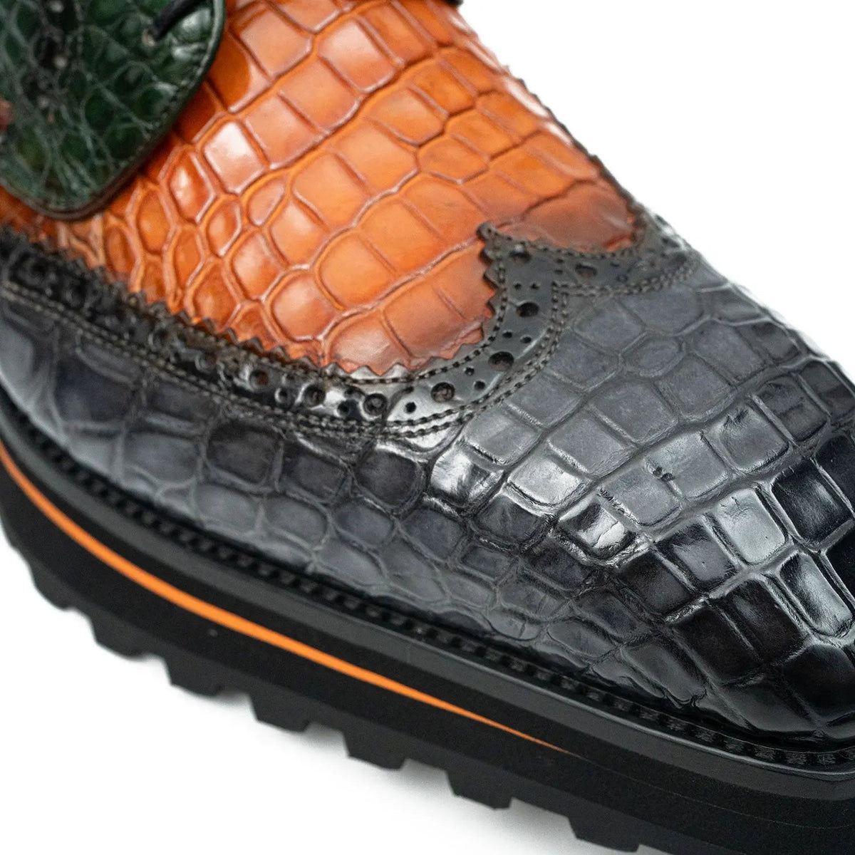 Genuine Crocodile Leather Handmade Grey Brown Brogue Shoes VanPasch