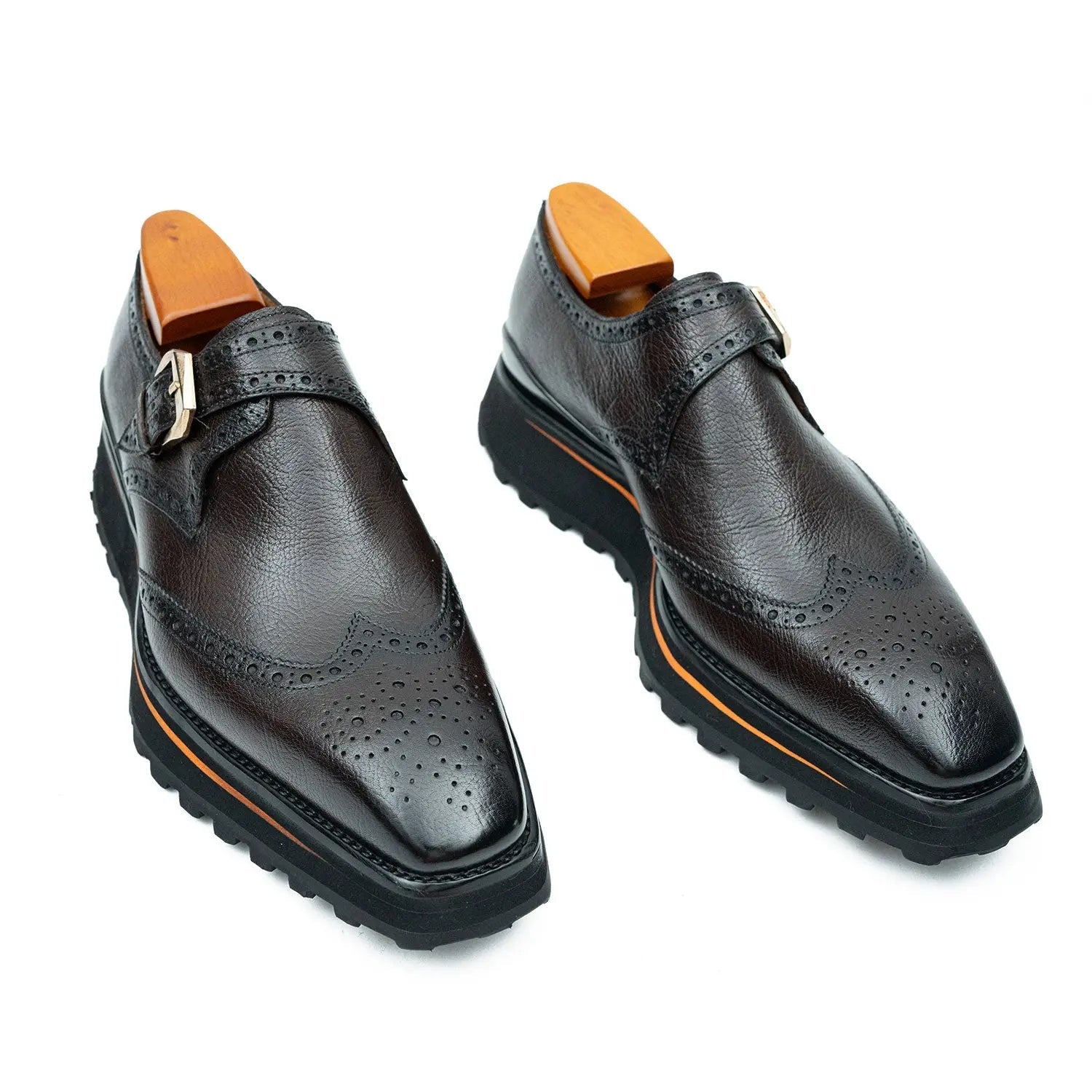 Grain of Tumbled Kangaroo Leather Monk Shoes VanPasch