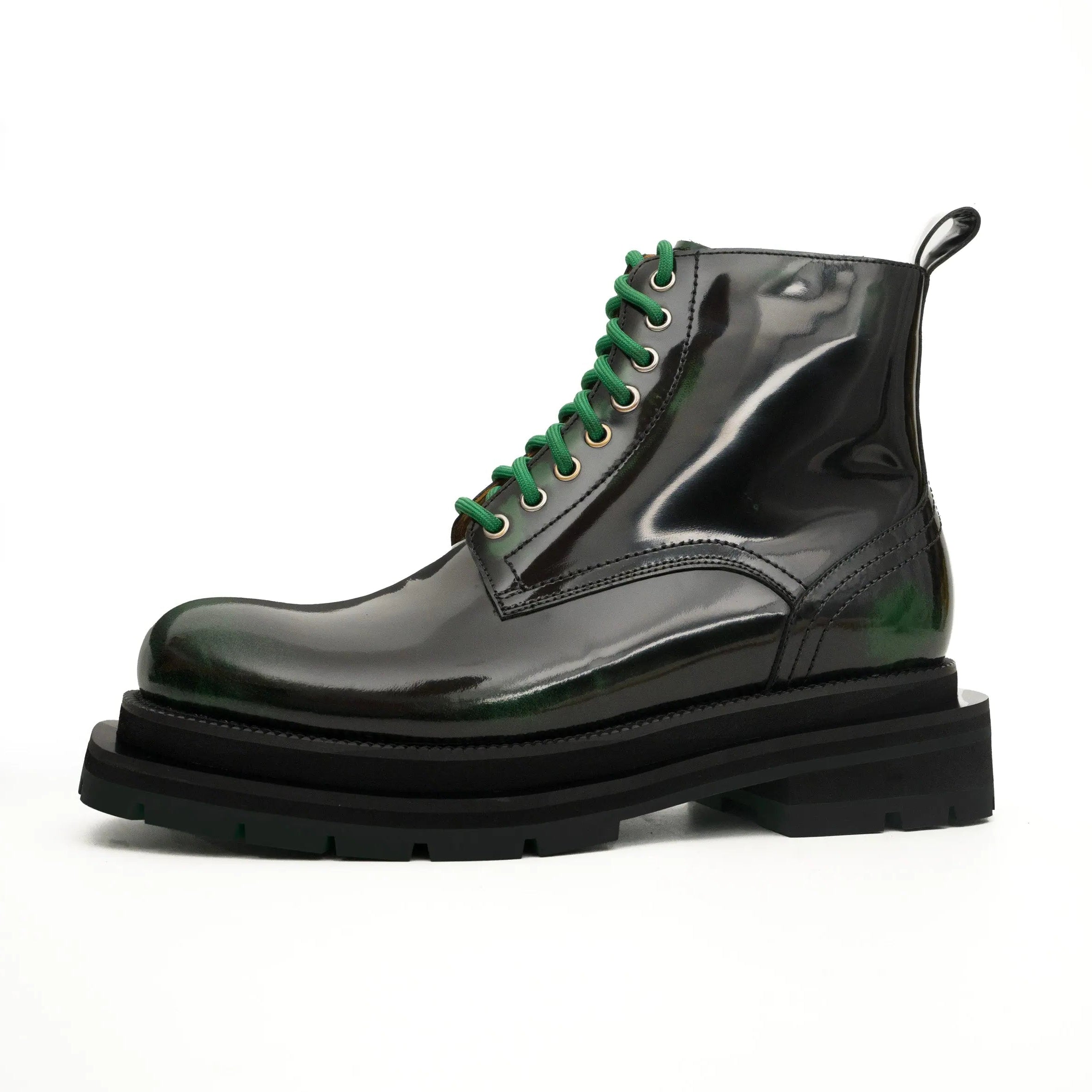 Green-Black Polished Lace-Up Boots VanPasch
