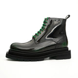 Green-Black Polished Lace-Up Boots VanPasch
