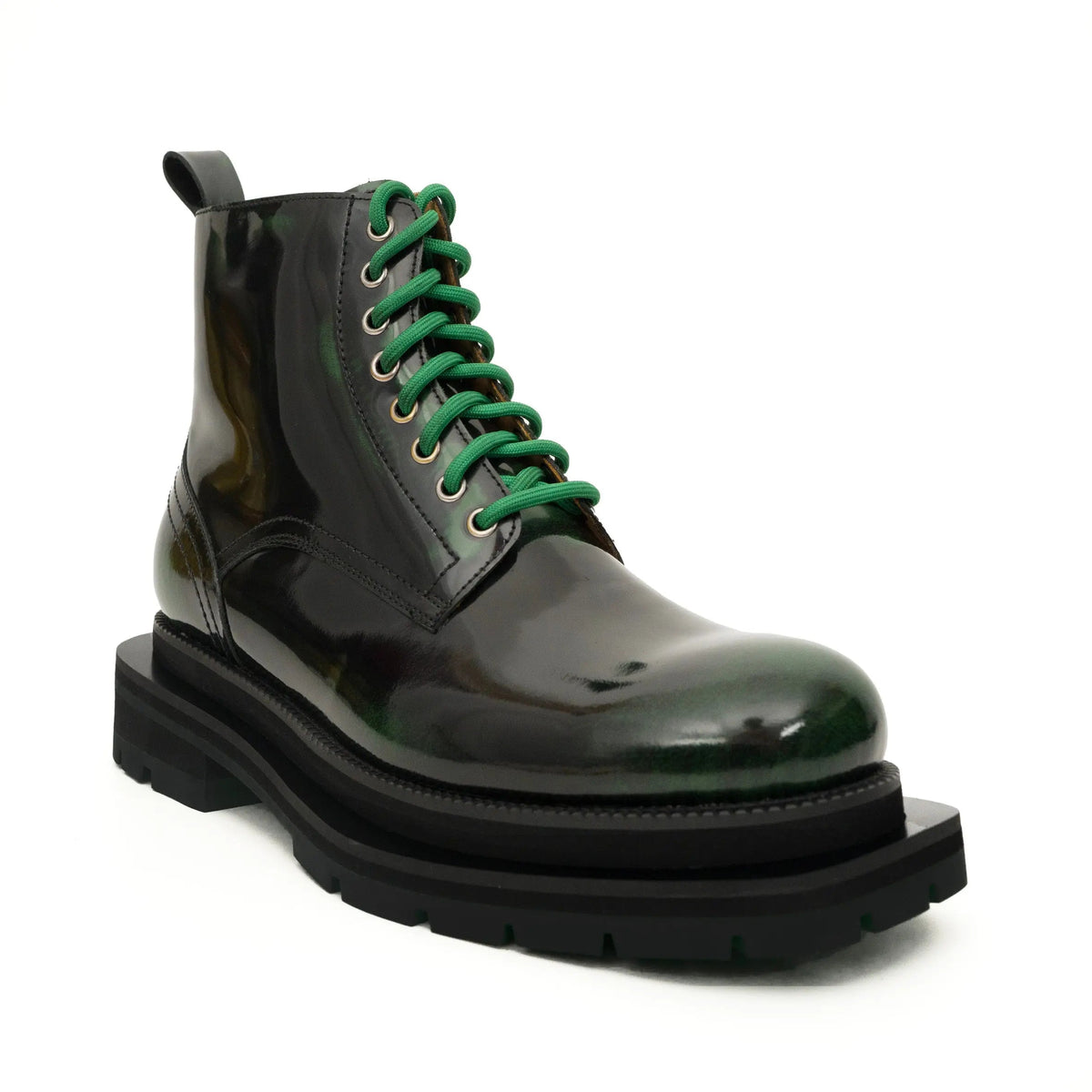 Green-Black Polished Lace-Up Boots VanPasch