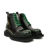 Green-Black Polished Lace-Up Boots VanPasch