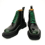 Green-Black Polished Lace-Up Boots VanPasch