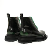Green-Black Polished Lace-Up Boots VanPasch