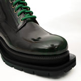 Green-Black Polished Lace-Up Boots VanPasch