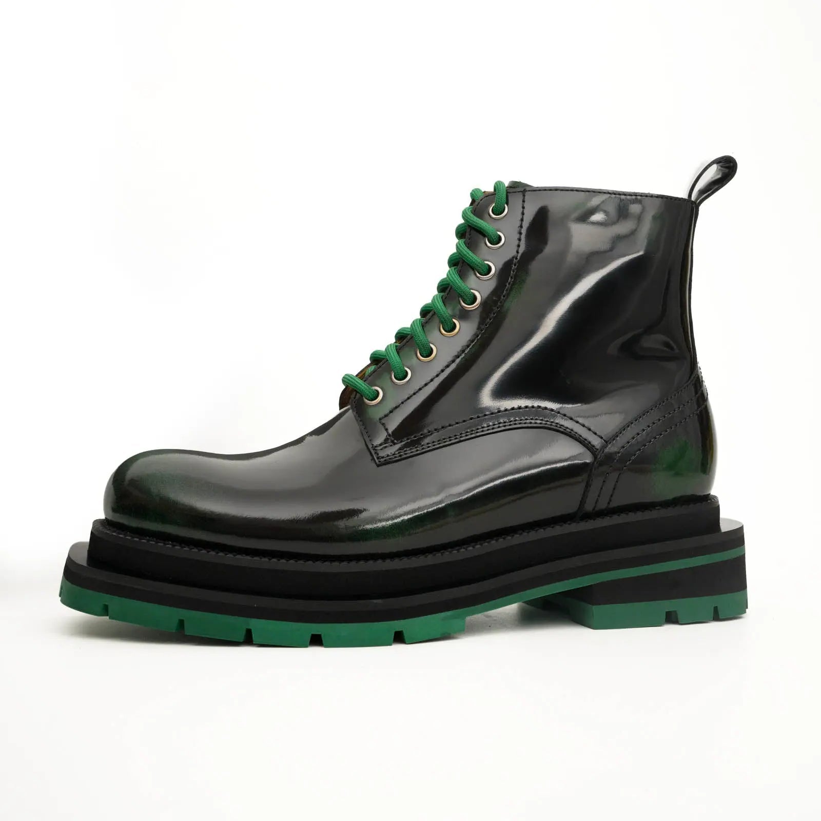 Green-Black Polished Lace-Up Boots VanPasch