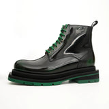 Green-Black Polished Lace-Up Boots VanPasch