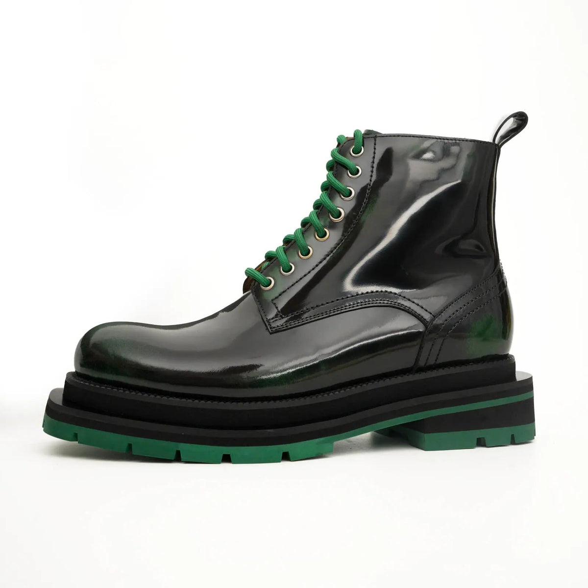 Green-Black Polished Lace-Up Boots VanPasch