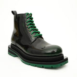 Green-Black Polished Lace-Up Boots VanPasch