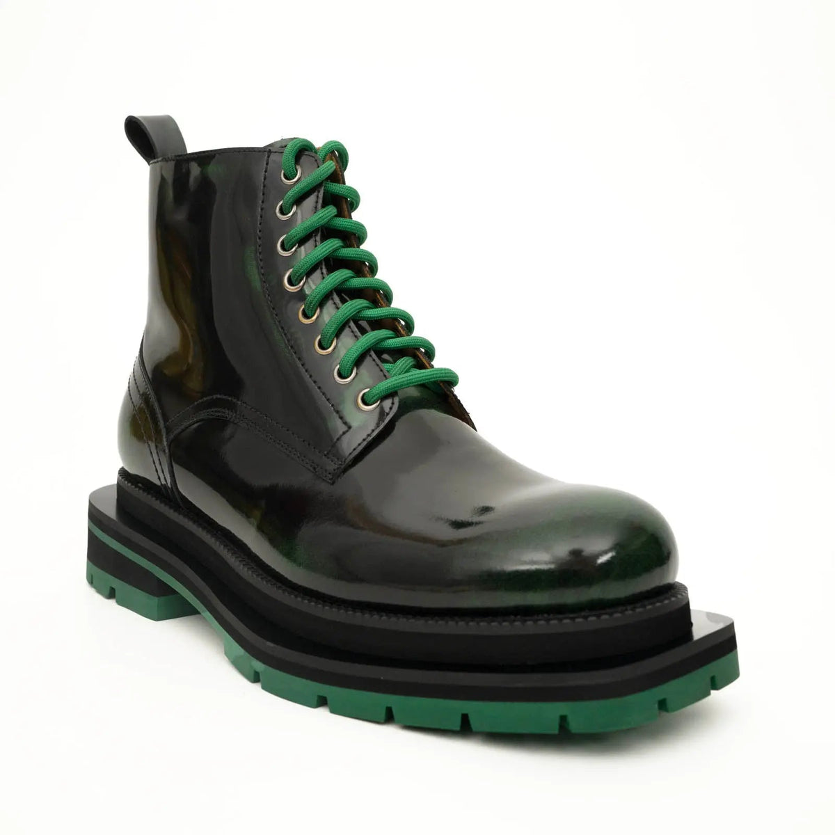 Green-Black Polished Lace-Up Boots VanPasch