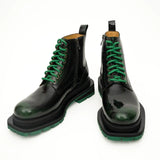 Green-Black Polished Lace-Up Boots VanPasch