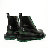 Green-Black Polished Lace-Up Boots VanPasch