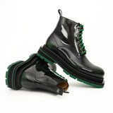 Green-Black Polished Lace-Up Boots VanPasch