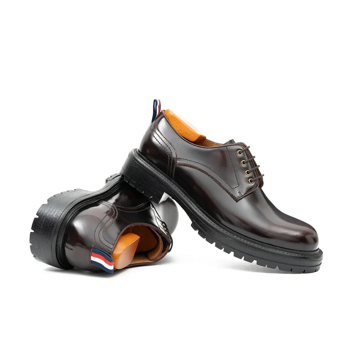 Handcrafted Big Toe Derby Shoes with Thick Sole  Wine red VanPasch