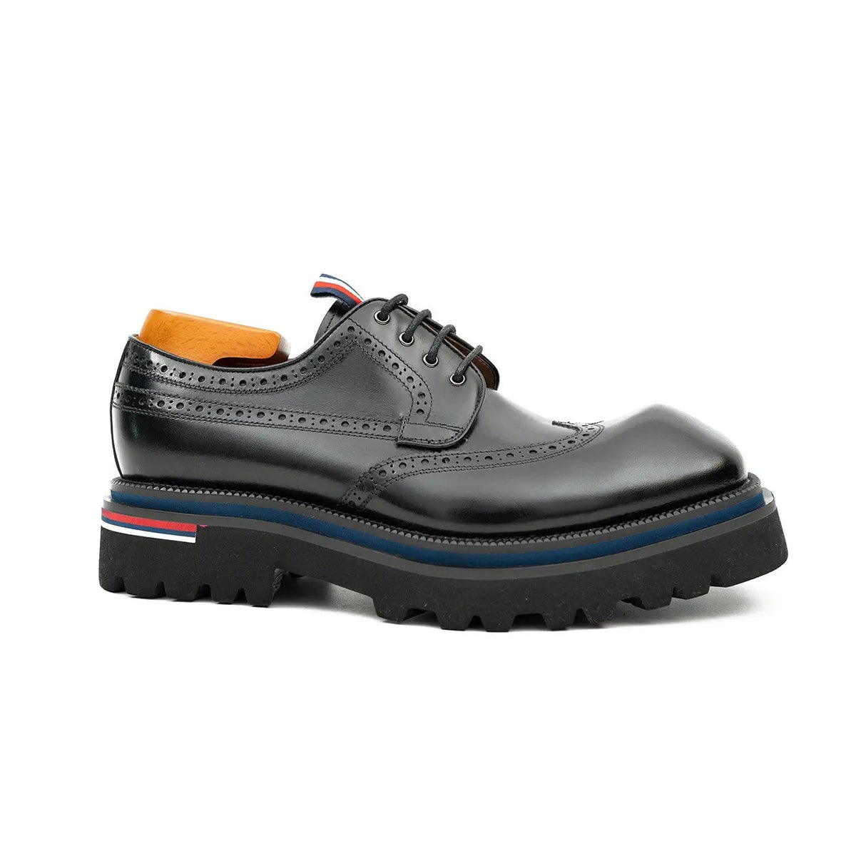 Handcrafted Square Toe Brogue Shoes with Thick Sole Black VanPasch