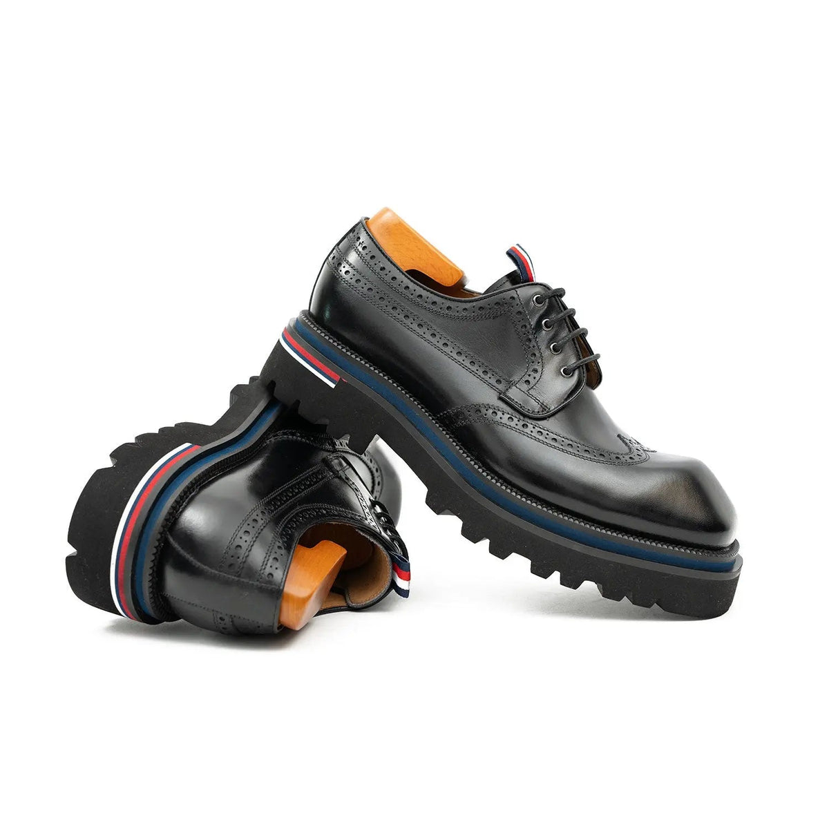 Handcrafted Square Toe Brogue Shoes with Thick Sole Black VanPasch