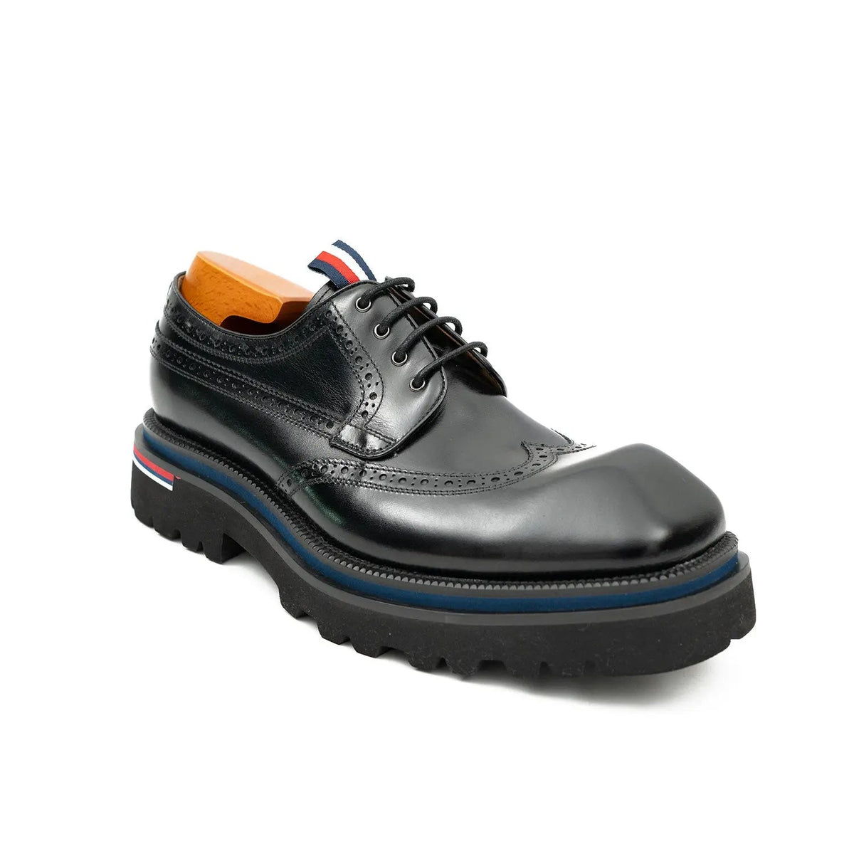 Handcrafted Square Toe Brogue Shoes with Thick Sole Black VanPasch