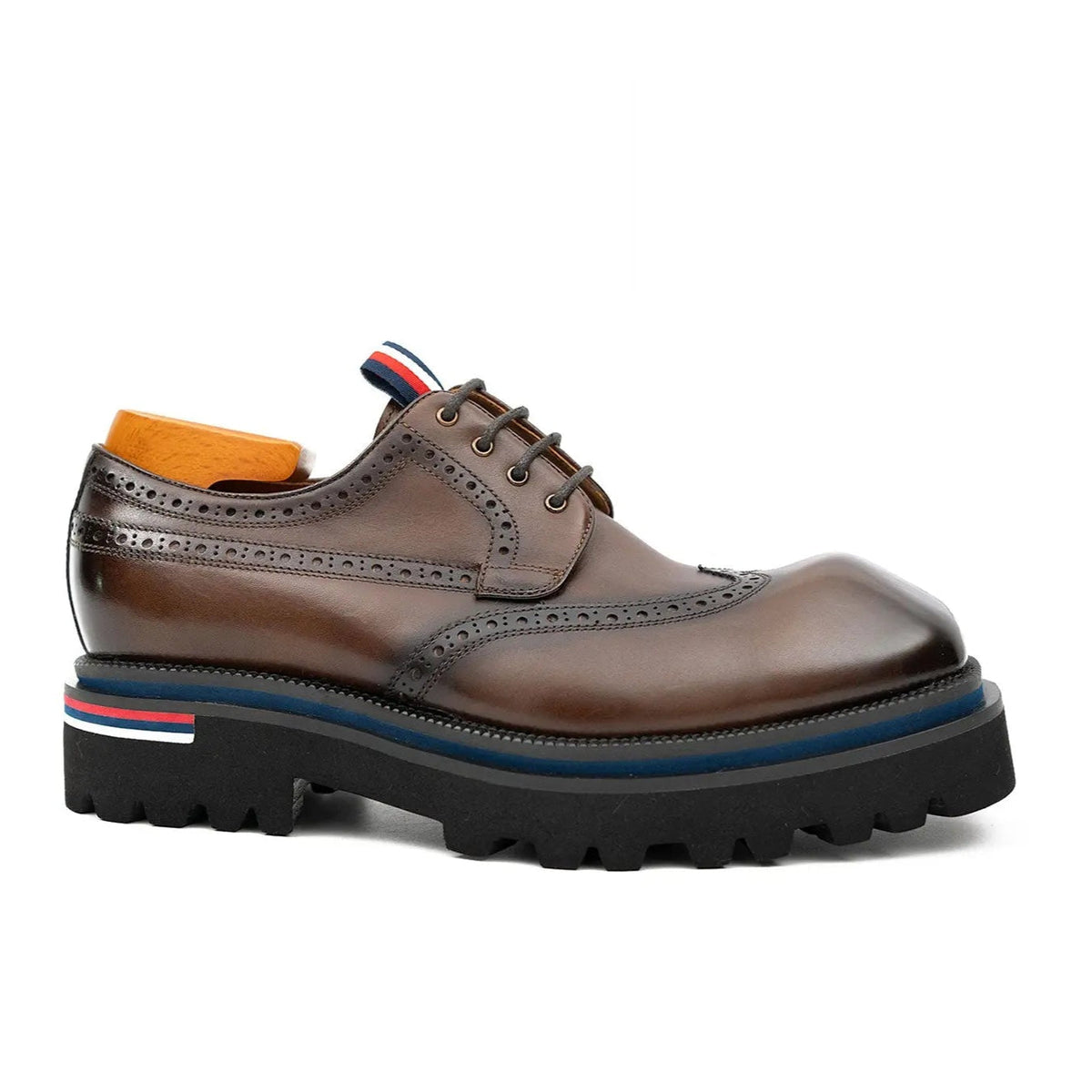 Handcrafted Square Toe Brogue Shoes with Thick Sole Coffee VanPasch