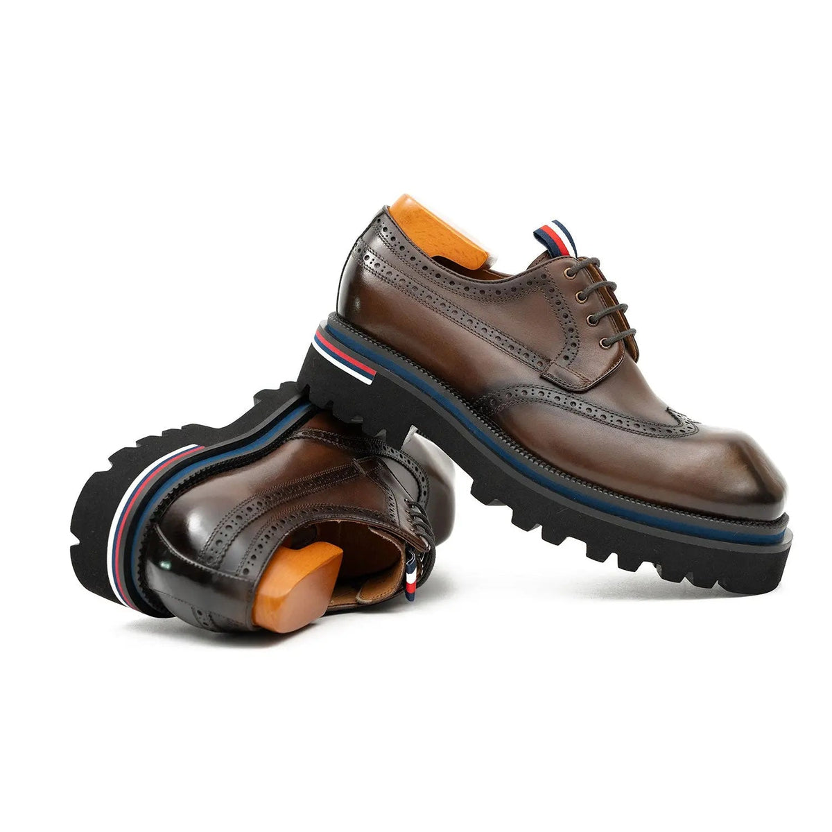 Handcrafted Square Toe Brogue Shoes with Thick Sole Coffee VanPasch