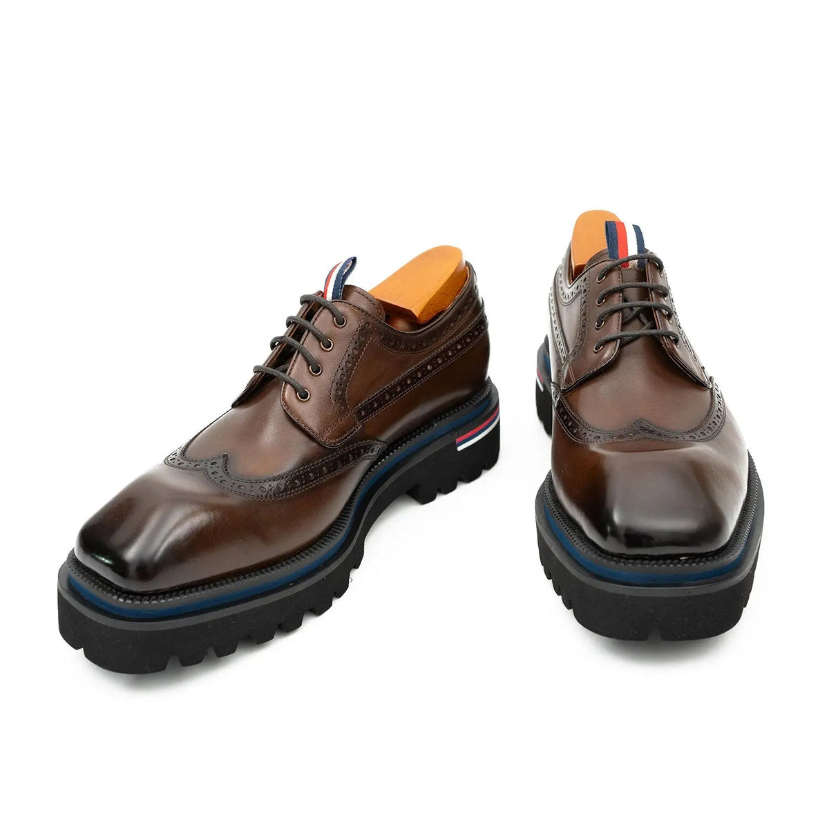 Handcrafted Square Toe Brogue Shoes with Thick Sole Coffee VanPasch