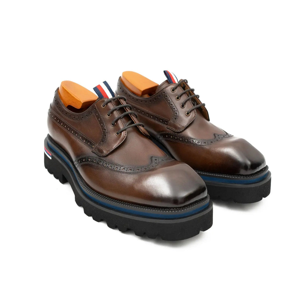 Handcrafted Square Toe Brogue Shoes with Thick Sole Coffee VanPasch