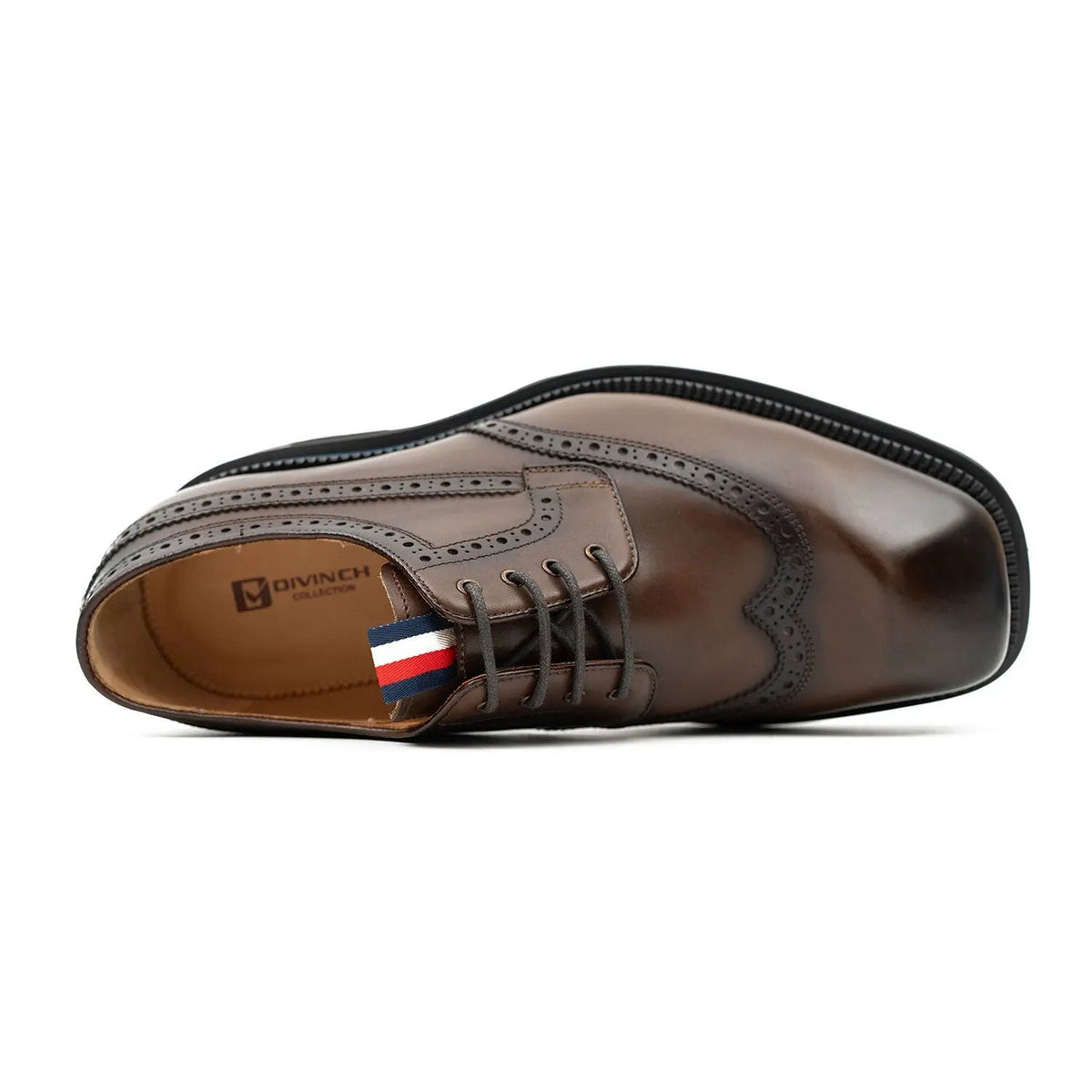 Handcrafted Square Toe Brogue Shoes with Thick Sole Coffee VanPasch