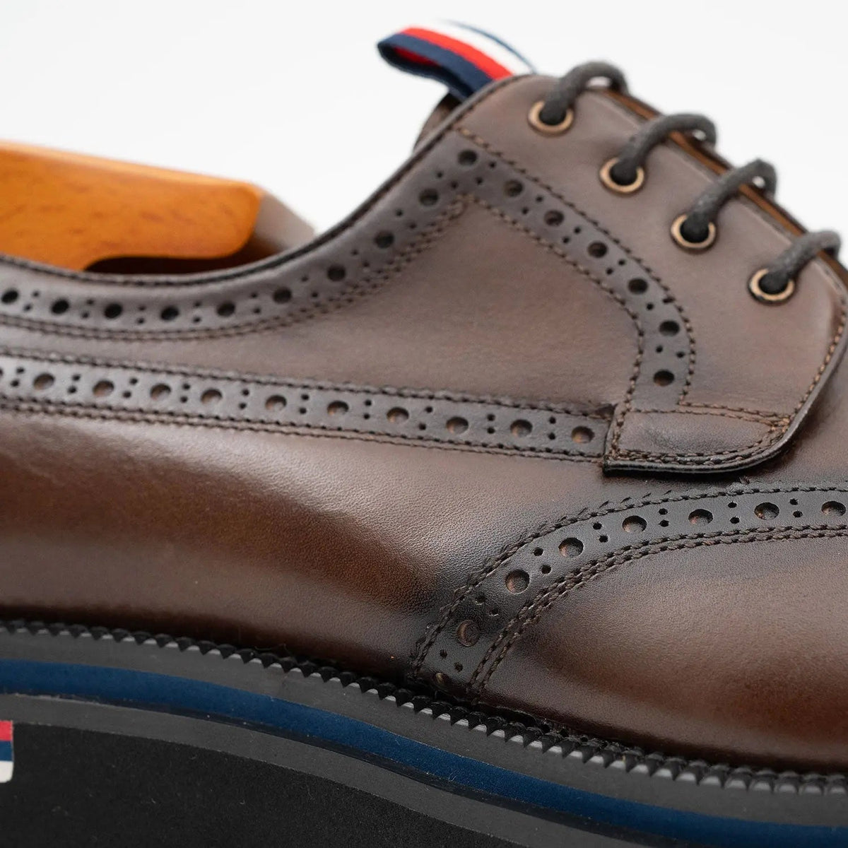 Handcrafted Square Toe Brogue Shoes with Thick Sole Coffee VanPasch