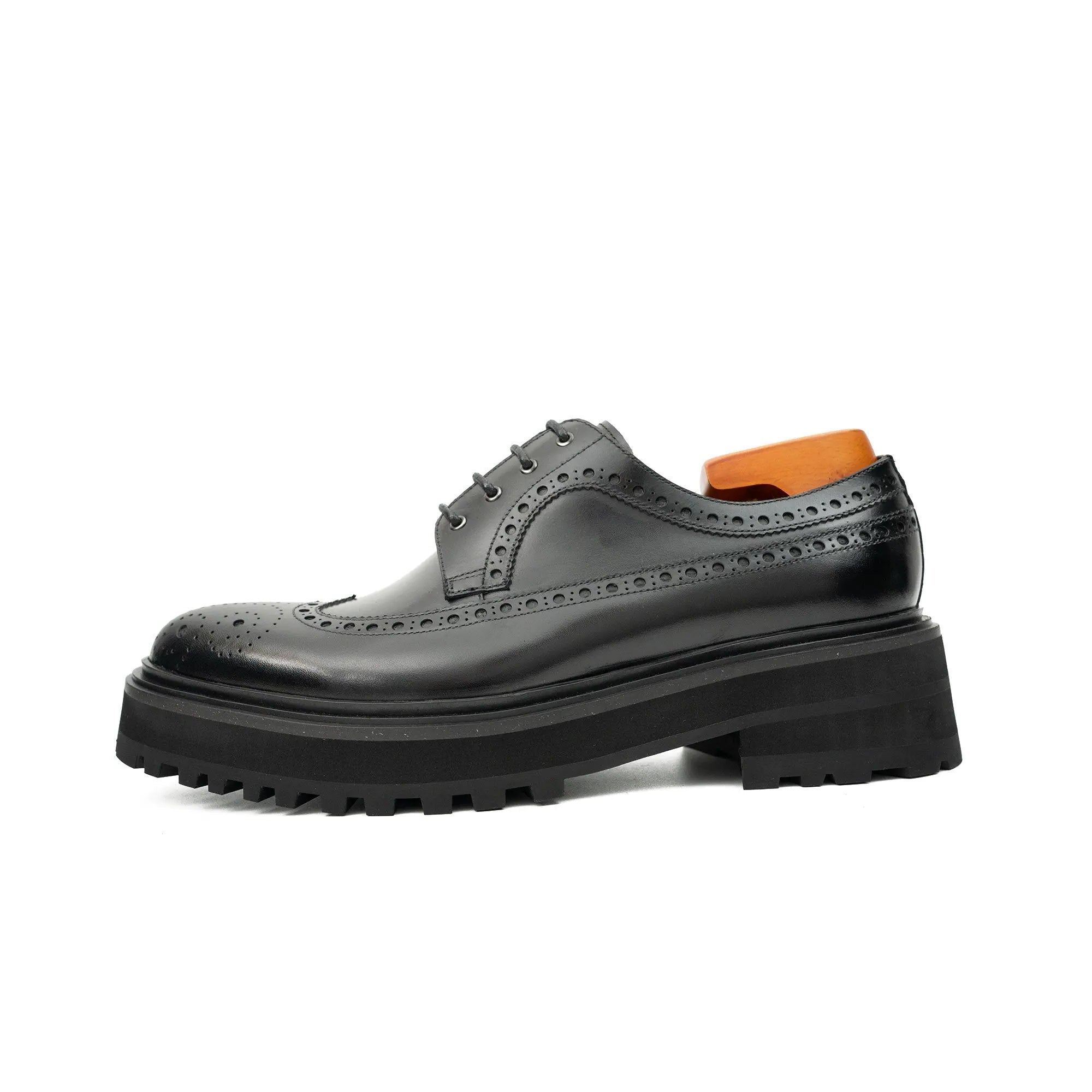 Handmade Chunky - sole Brogue Shoes Black Divinch