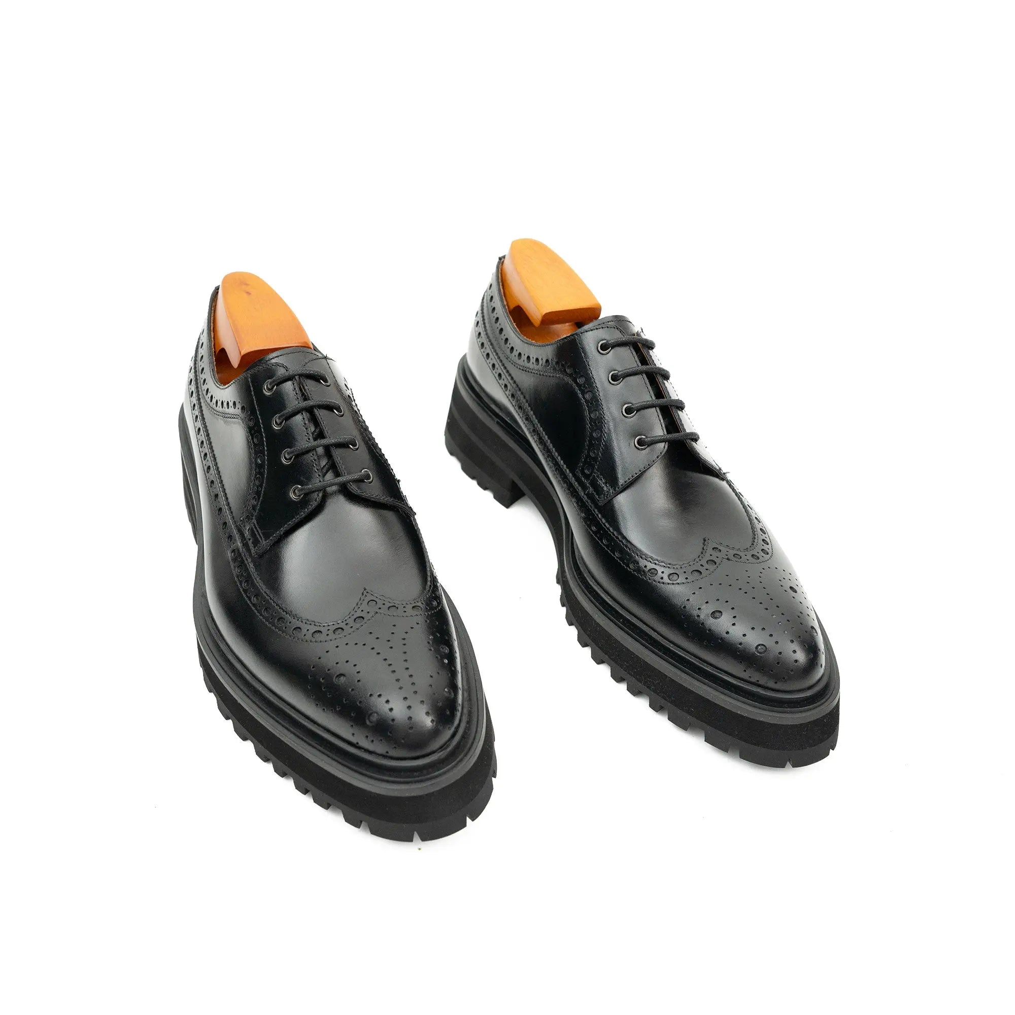 Handmade Chunky - sole Brogue Shoes Black VanPasch