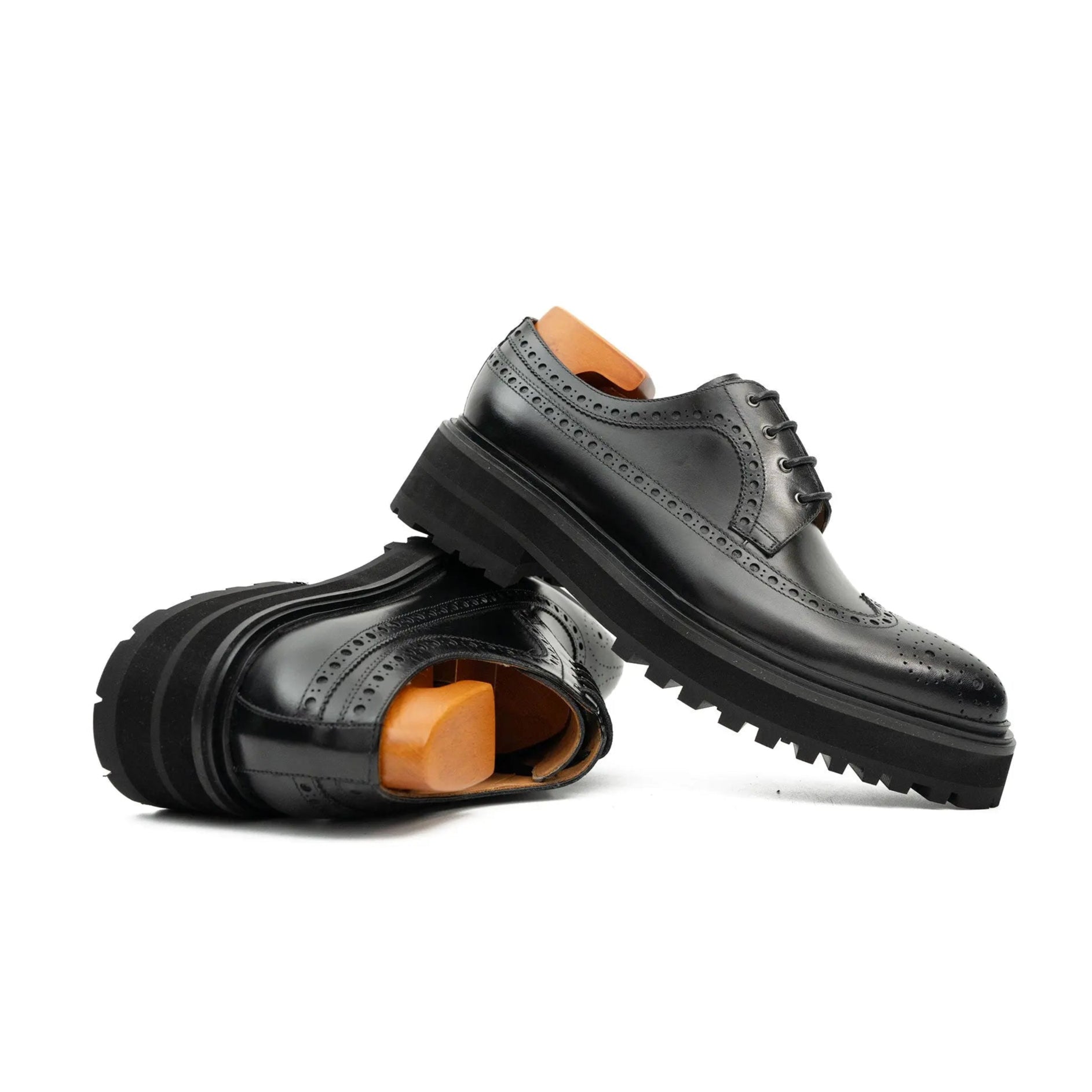 Handmade Chunky - sole Brogue Shoes Black VanPasch