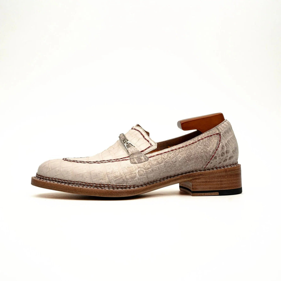 Ivory Crocodile-Textured Loafer VanPasch