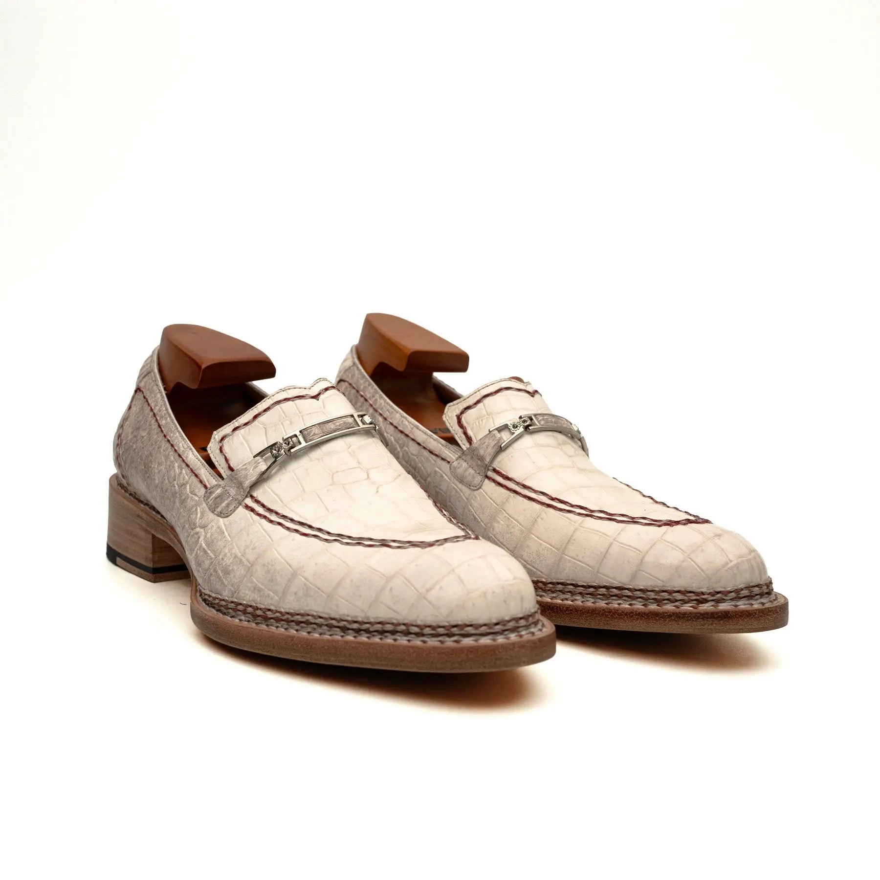 Ivory Crocodile-Textured Loafer VanPasch