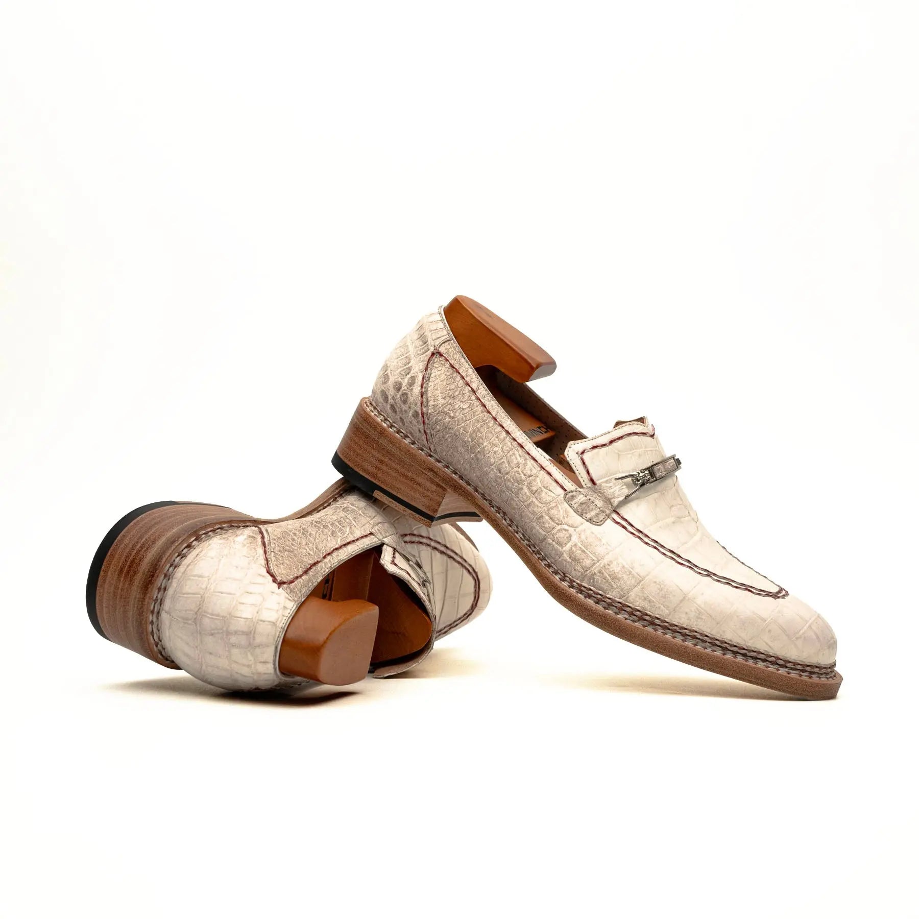 Ivory Crocodile-Textured Loafer VanPasch