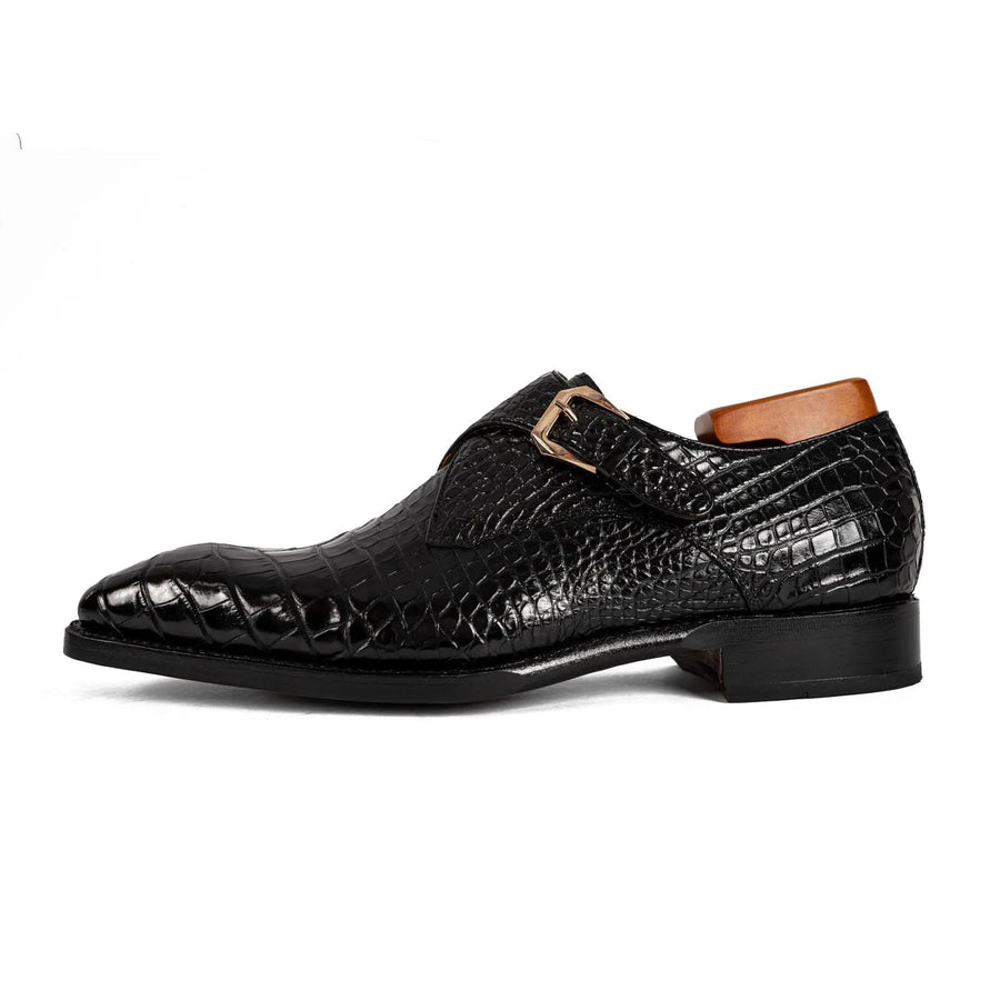 Men’s Black Crocodile Single Monk Shoes VanPasch
