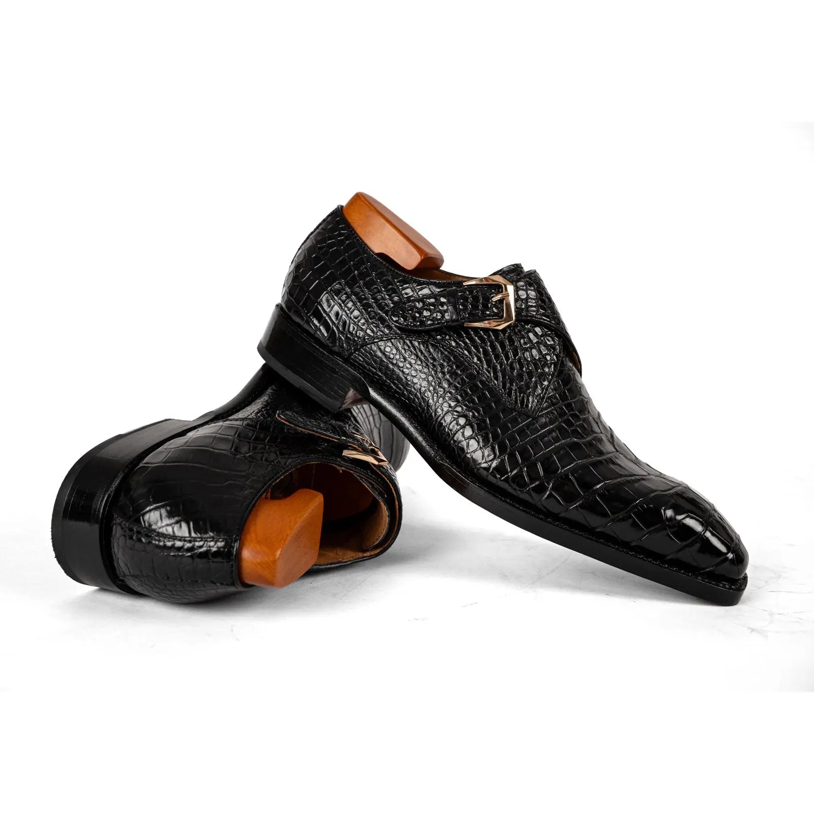 Men’s Black Crocodile Single Monk Shoes VanPasch