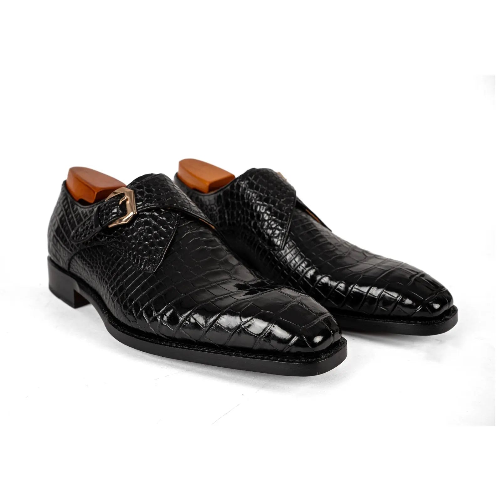 Men’s Black Crocodile Single Monk Shoes VanPasch