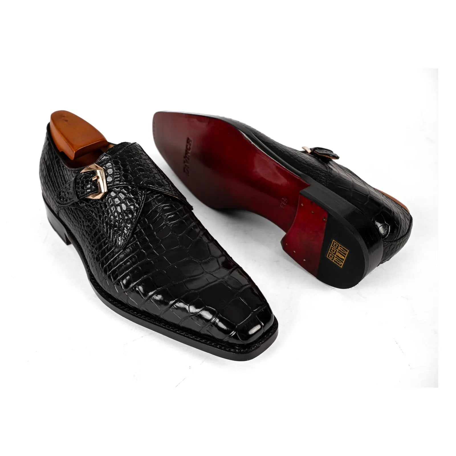 Men’s Black Crocodile Single Monk Shoes VanPasch