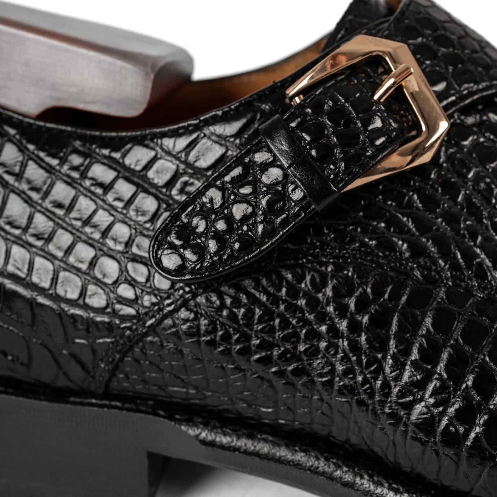 Men’s Black Crocodile Single Monk Shoes VanPasch