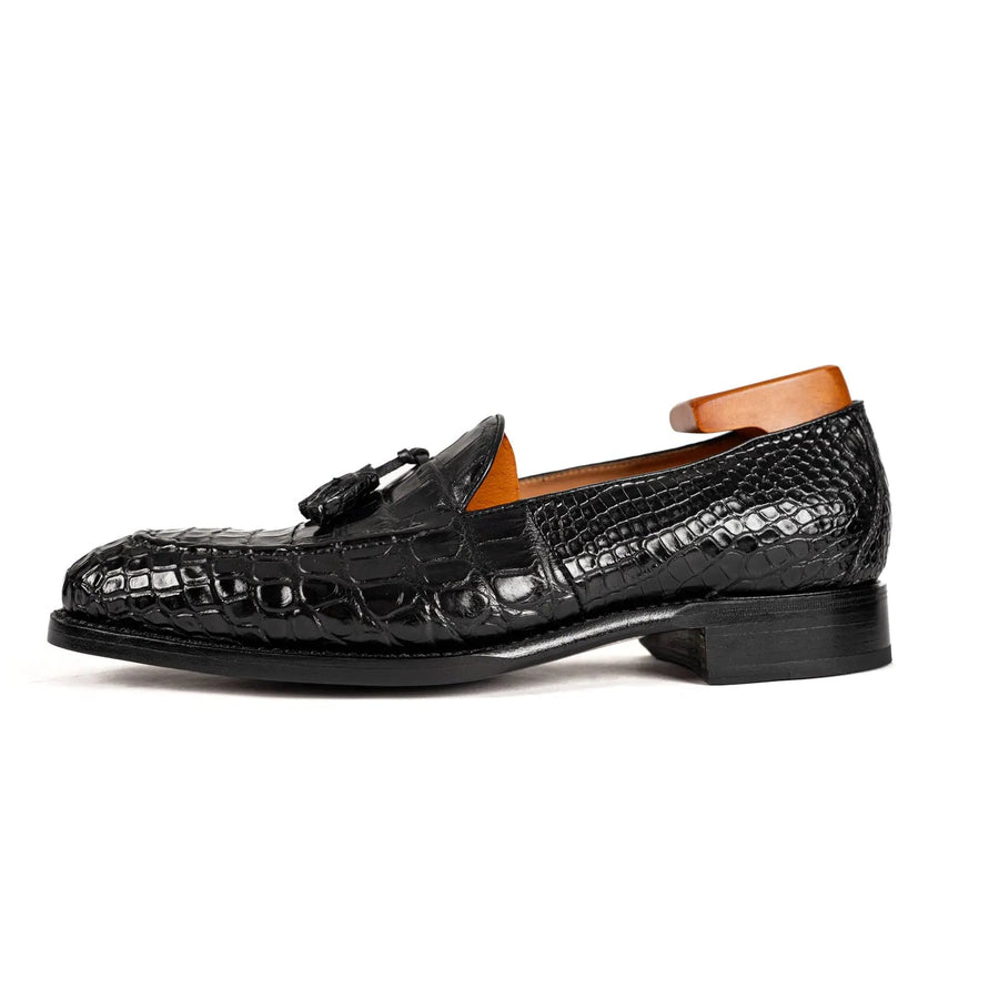 Men’s Black Crocodile Tassel Loafers VanPasch