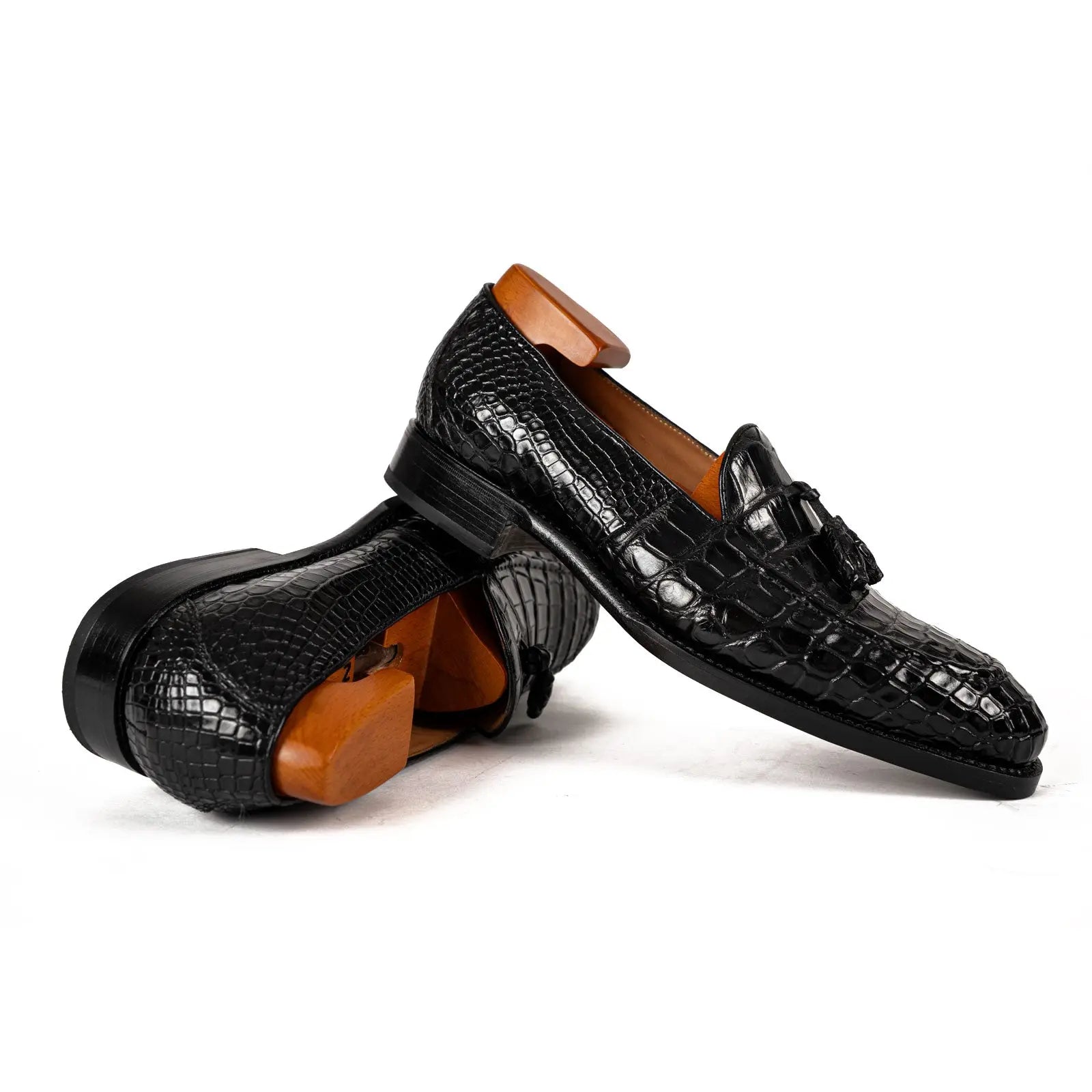 Men’s Black Crocodile Tassel Loafers VanPasch