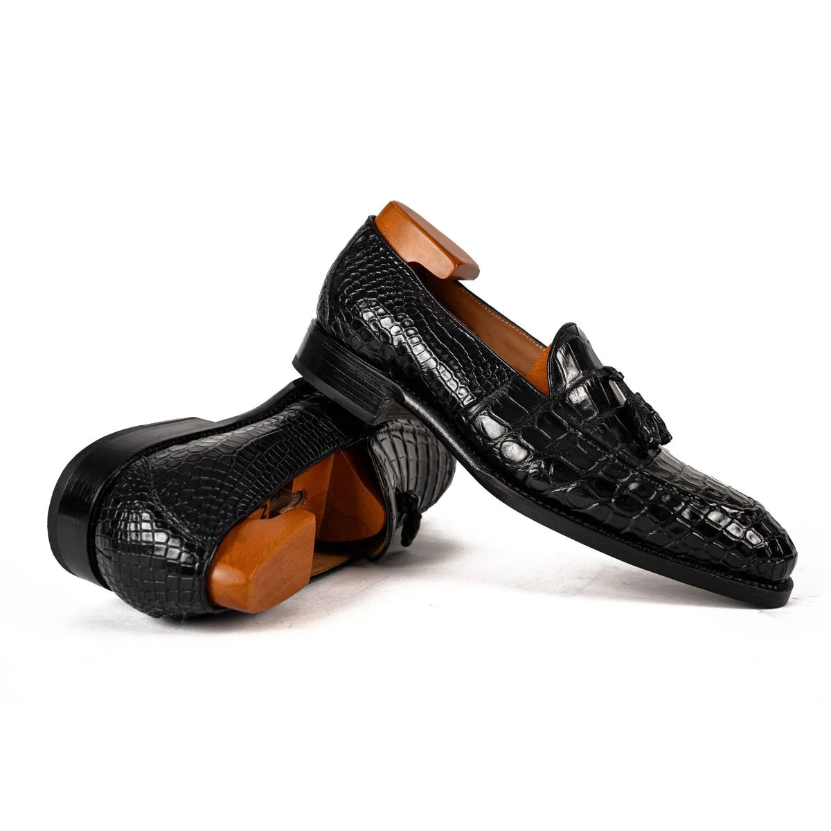 Men’s Black Crocodile Tassel Loafers VanPasch