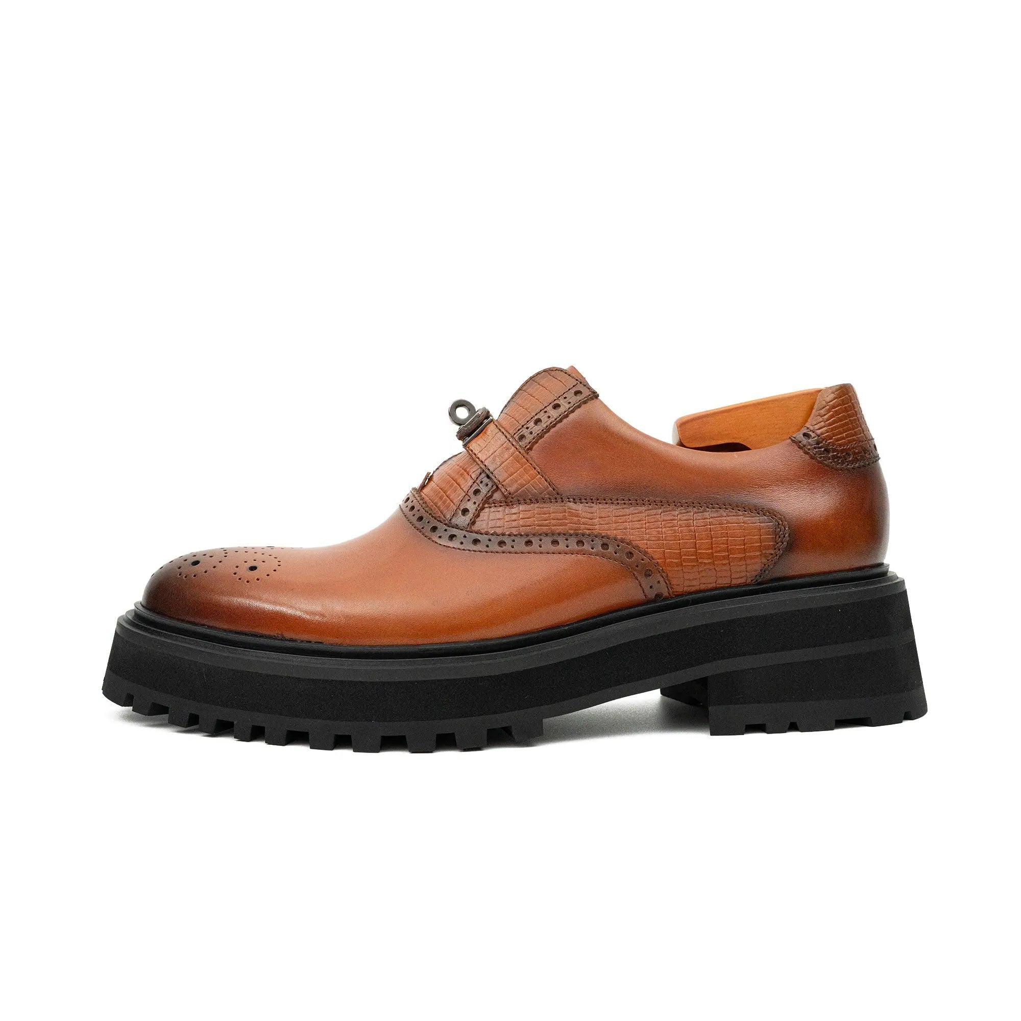 Men's Brogue Detail Leather Loafers Brown Divinch