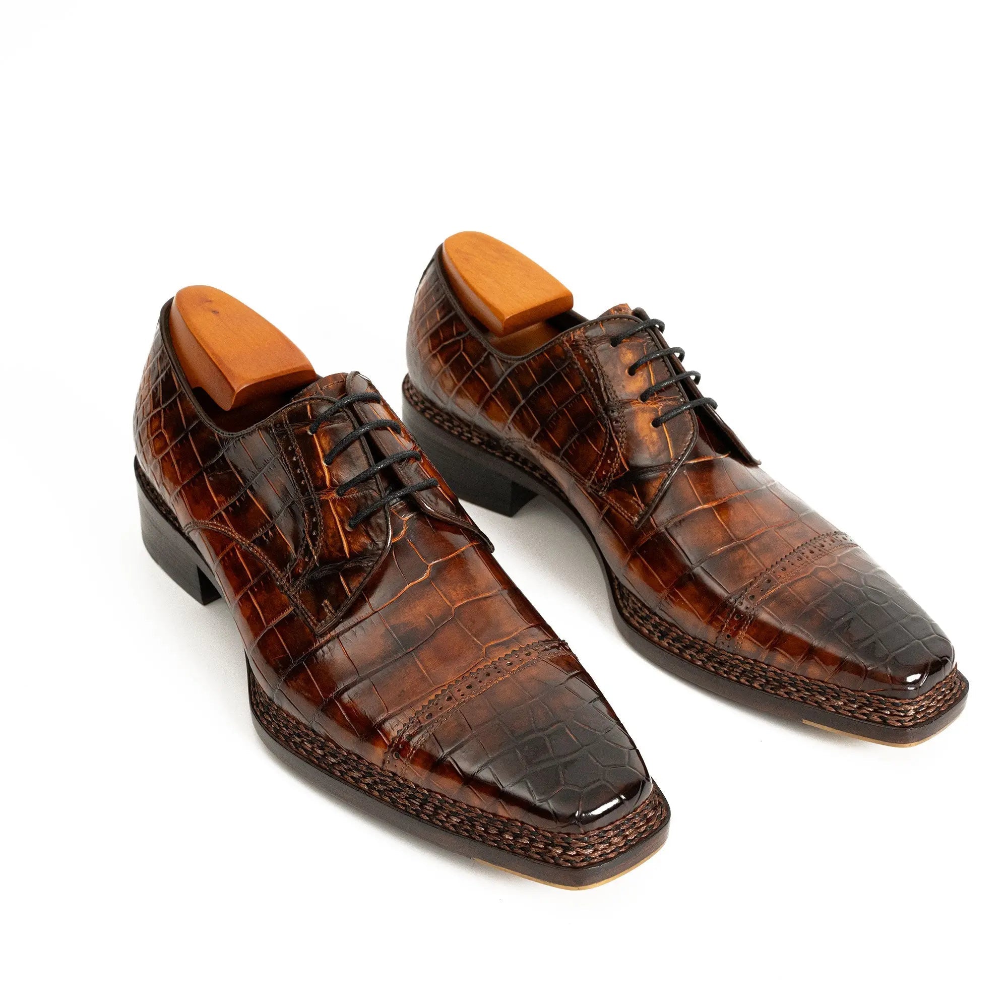 Norwegian-Stitched Nile Crocodile Derby Shoes VanPasch